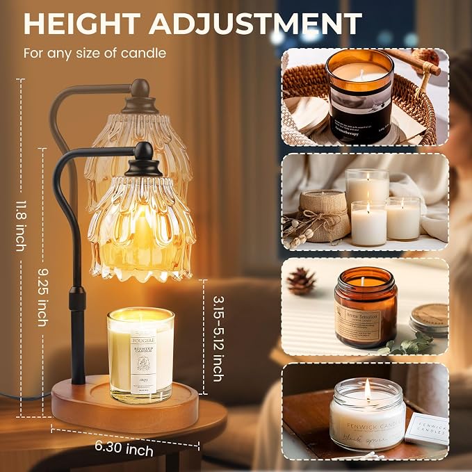 Candle Warmer Lamp with Timer and Wireless Remote Control, Dimmable Candle Warmer for Jar Candles, Height Adjustable Wax