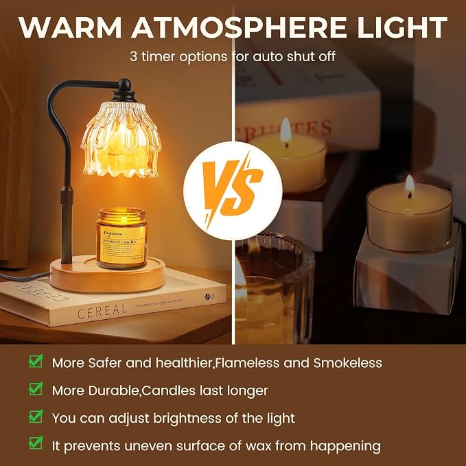 Candle Warmer Lamp with Timer and Wireless Remote Control, Dimmable Candle Warmer for Jar Candles, Height Adjustable Wax