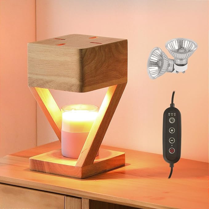 Candle Warmer Lamp with Timer,Bedroom Home Decor Dimmable Wax Melt Warmer for Scented Wax with 2Pcs 50w Bulbs,Perfect for Jar