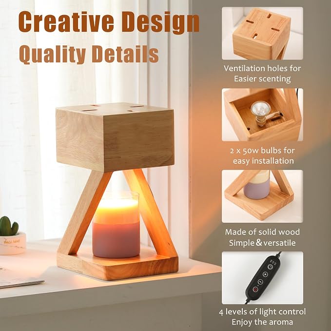 Candle Warmer Lamp with Timer,Bedroom Home Decor Dimmable Wax Melt Warmer for Scented Wax with 2Pcs 50w Bulbs,Perfect for Jar