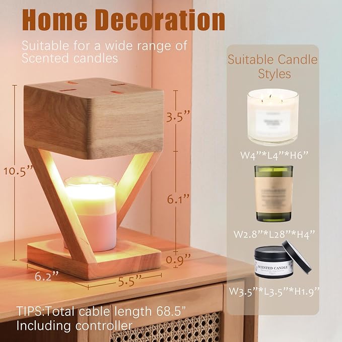 Candle Warmer Lamp with Timer,Bedroom Home Decor Dimmable Wax Melt Warmer for Scented Wax with 2Pcs 50w Bulbs,Perfect for Jar