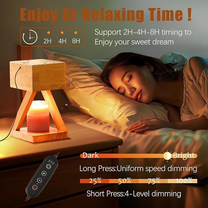 Candle Warmer Lamp with Timer,Bedroom Home Decor Dimmable Wax Melt Warmer for Scented Wax with 2Pcs 50w Bulbs,Perfect for Jar