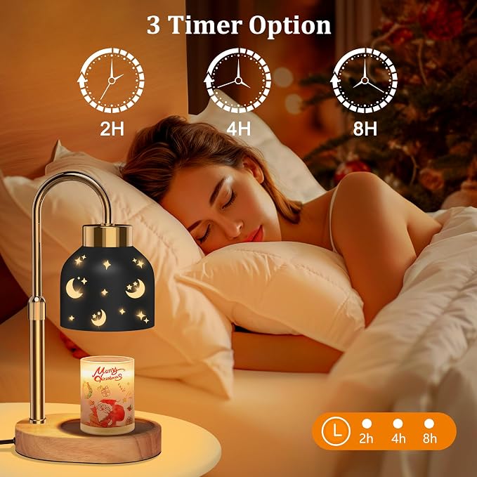 Candle Warmer Lamp with Timer, Candle Warmer Lamp Black - Wax Melt Warmer with Timer, Adjustable Height, Ideal for Jar