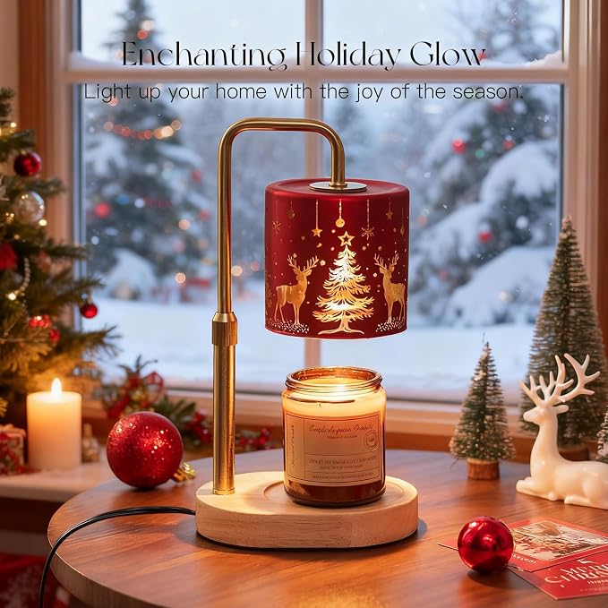 Candle Warmer Lamp with Timer: Christmas Candle Warming Lamp with 2 Bulbs Height Adjustable Wax Melt Warmer Dimmable Home