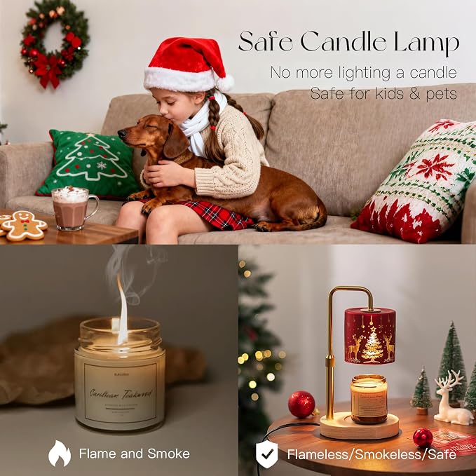 Candle Warmer Lamp with Timer: Christmas Candle Warming Lamp with 2 Bulbs Height Adjustable Wax Melt Warmer Dimmable Home