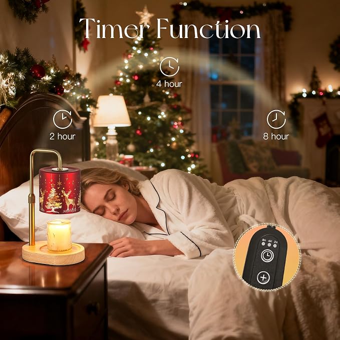 Candle Warmer Lamp with Timer: Christmas Candle Warming Lamp with 2 Bulbs Height Adjustable Wax Melt Warmer Dimmable Home