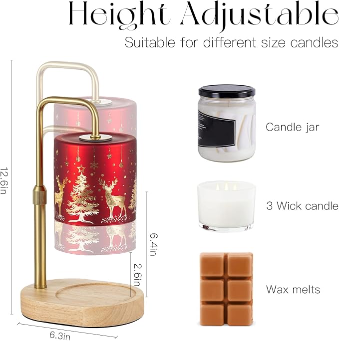 Candle Warmer Lamp with Timer: Christmas Candle Warming Lamp with 2 Bulbs Height Adjustable Wax Melt Warmer Dimmable Home