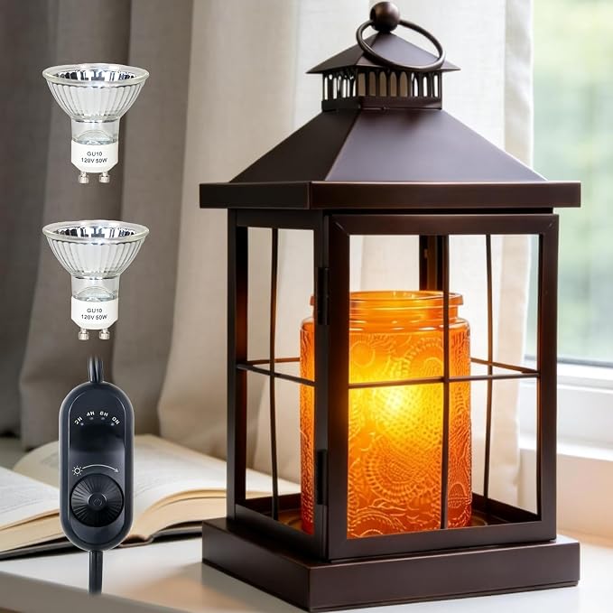 Candle Warmer Lamp with Timer,Compatible with 3 Wick Candles Jars,Vintage Candle Warmer Lantern Lamp,Dimmable Farmhouse