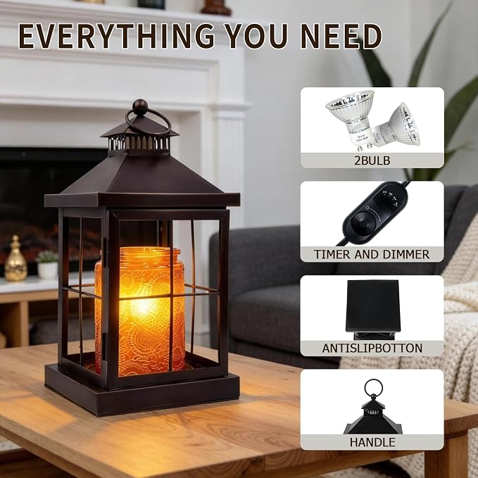 Candle Warmer Lamp with Timer,Compatible with 3 Wick Candles Jars,Vintage Candle Warmer Lantern Lamp,Dimmable Farmhouse