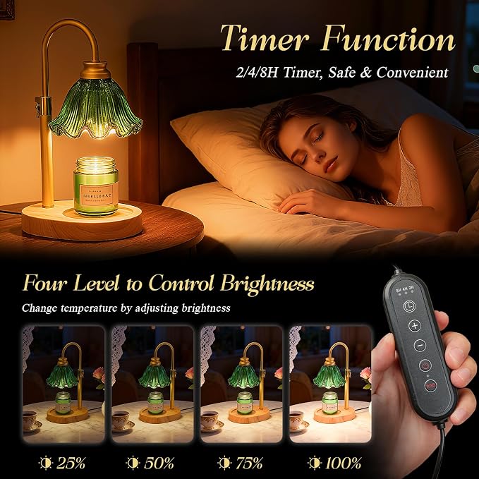 Candle Warmer Lamp with Timer & Dimmable 4-Level Brightness - Adjustable Height,for New Home Bedroom, Gifts for Women(Green