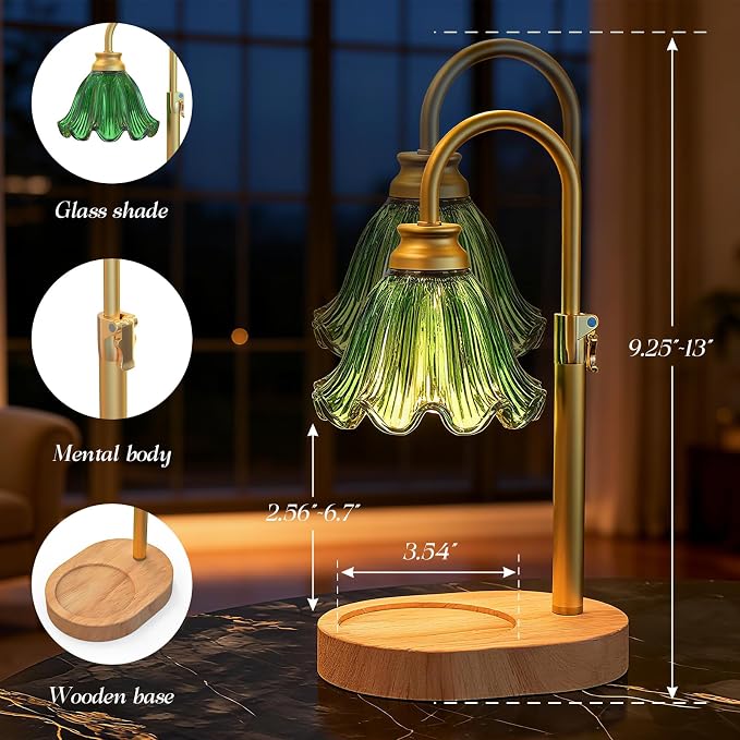 Candle Warmer Lamp with Timer & Dimmable 4-Level Brightness - Adjustable Height,for New Home Bedroom, Gifts for Women(Green