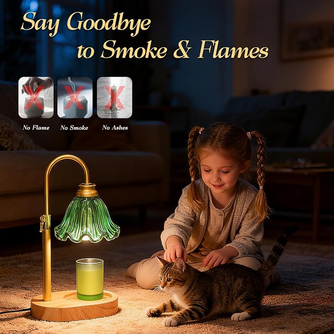 Candle Warmer Lamp with Timer & Dimmable 4-Level Brightness - Adjustable Height,for New Home Bedroom, Gifts for Women(Green