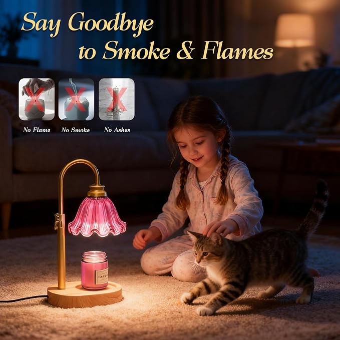 Candle Warmer Lamp with Timer & Dimmable 4-Level Brightness - Adjustable Height,for New Home Bedroom, Gifts for Women (Pink)