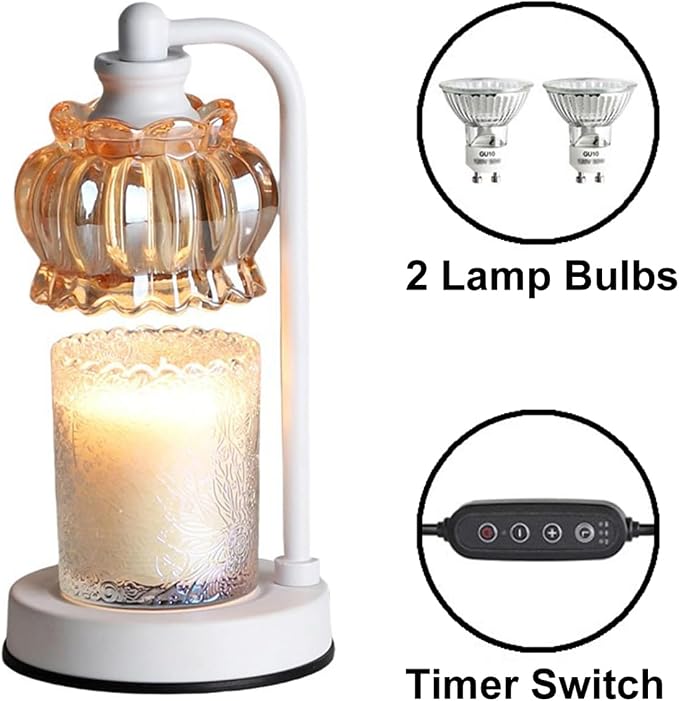 Candle Warmer Lamp with Timer, Dimmable Candle Lamp Wax Melt Warmer with 2 Bulbs, alternate product view 8