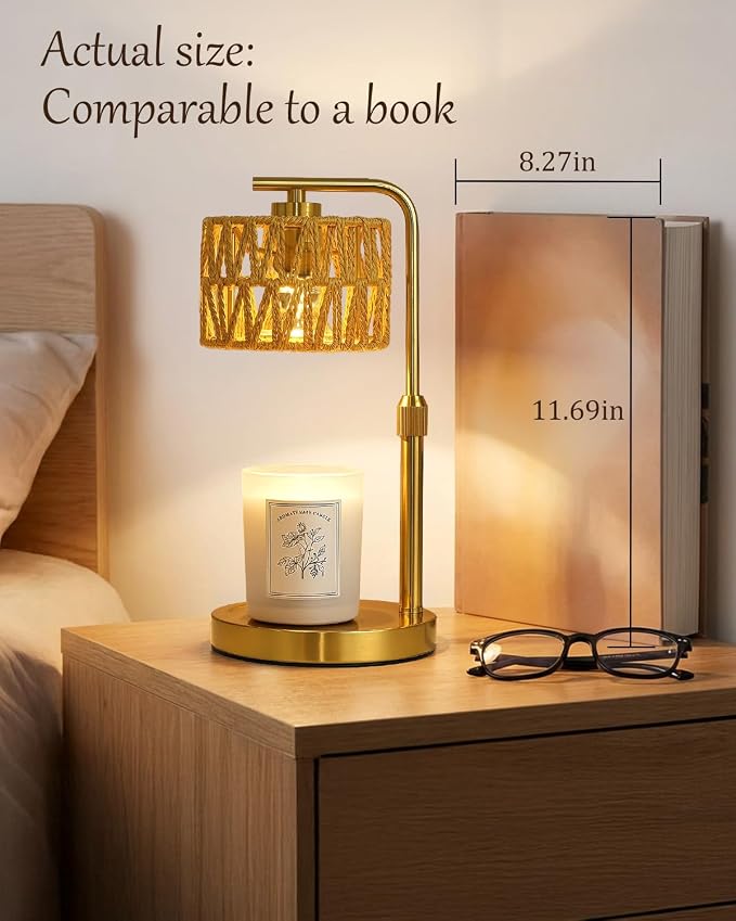Candle Warmer Lamp with Timer, Dimmable Candle Warmer for Jar Candles, Height Adjustable Candle Lamp Warmer, Boho Rattan