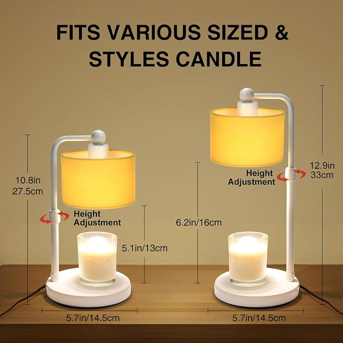 Candle Warmer Lamp with Timer, Dimmable Candle Wax Warmer, Height Adjustable Electric Candle Lamp Warmer with 2 Bulbs, Gifts