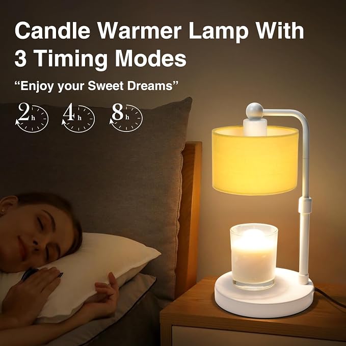Candle Warmer Lamp with Timer, Dimmable Candle Wax Warmer, Height Adjustable Electric Candle Lamp Warmer with 2 Bulbs, Gifts