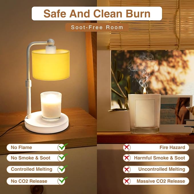 Candle Warmer Lamp with Timer, Dimmable Candle Wax Warmer, Height Adjustable Electric Candle Lamp Warmer with 2 Bulbs, Gifts