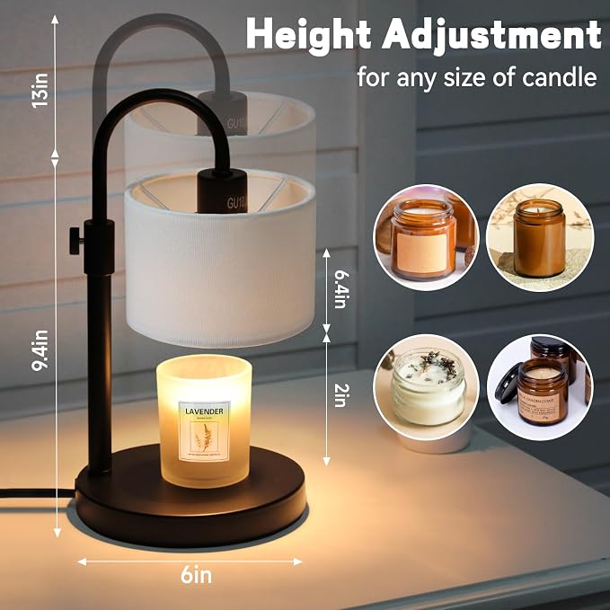 Candle Warmer Lamp with Timer, Dimmable Candle Wax Warmer Candle Lamp Warmer with 2 Bulbs, House Warming Gifts Birthday Gifts