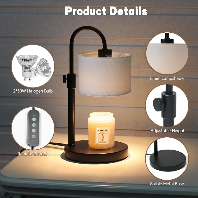 Candle Warmer Lamp with Timer, Dimmable Candle Wax Warmer Candle Lamp Warmer with 2 Bulbs, House Warming Gifts Birthday Gifts