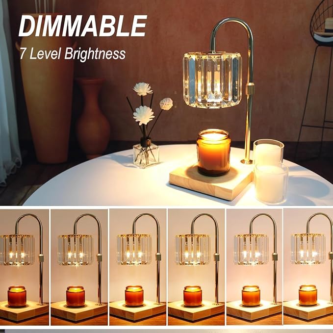 Candle Warmer Lamp with Timer, Dimmable Electric Candle Wamer Adjustable Height, Glass Modern Candles Melter Lamp, Gifts for