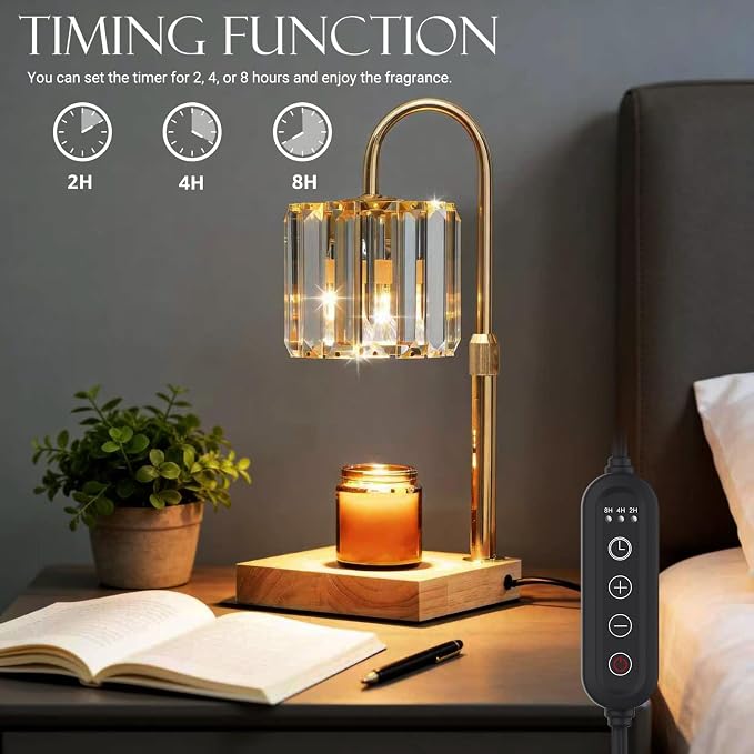 Candle Warmer Lamp with Timer, Dimmable Electric Candle Wamer Adjustable Height, Glass Modern Candles Melter Lamp, Gifts for