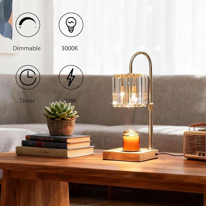Candle Warmer Lamp with Timer, Dimmable Electric Candle Wamer Adjustable Height, Glass Modern Candles Melter Lamp, Gifts for