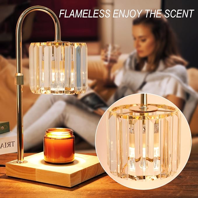 Candle Warmer Lamp with Timer, Dimmable Electric Candle Wamer Adjustable Height, Glass Modern Candles Melter Lamp, Gifts for