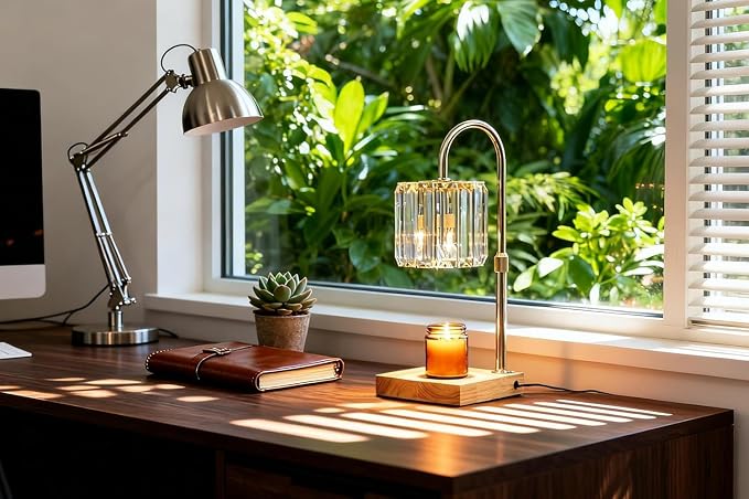 Candle Warmer Lamp with Timer, Dimmable Electric Candle Wamer Adjustable Height, Glass Modern Candles Melter Lamp, Gifts for