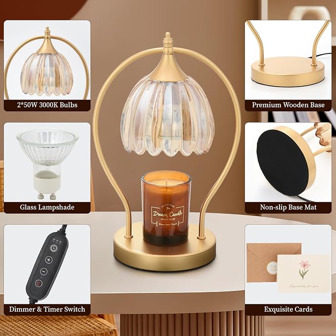 Candle Warmer Lamp with Timer Dimmable: Electric Candle Warmer Birthday Gifts for Women, Mothers Day Gifts for Mom, House