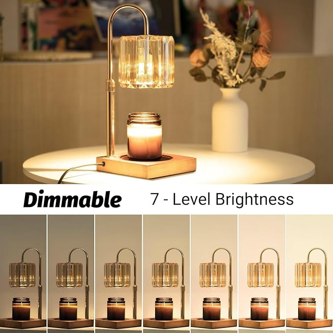 Candle Warmer Lamp with Timer, Dimmable Electric Candles Wamer Adjustable Height, Gifts for Women Mom, Glass Modern Candle