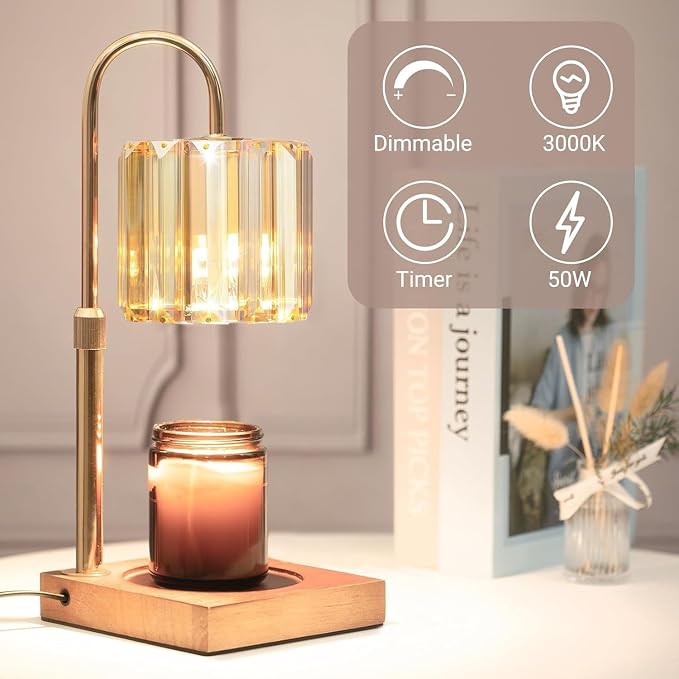 Candle Warmer Lamp with Timer, Dimmable Electric Candles Wamer Adjustable Height, Gifts for Women Mom, Glass Modern Candle