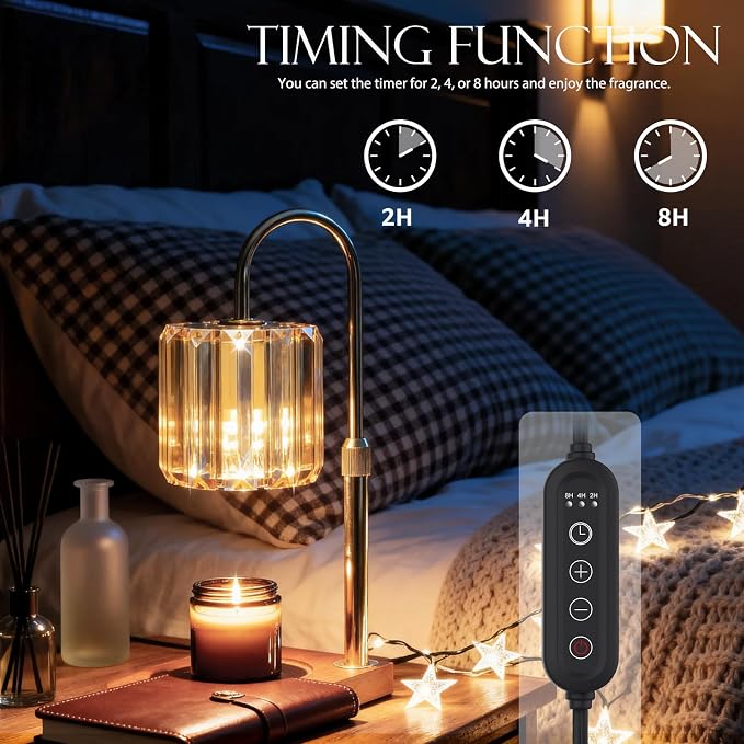 Candle Warmer Lamp with Timer, Dimmable Electric Candles Wamer Adjustable Height, Gifts for Women Mom, Glass Modern Candle