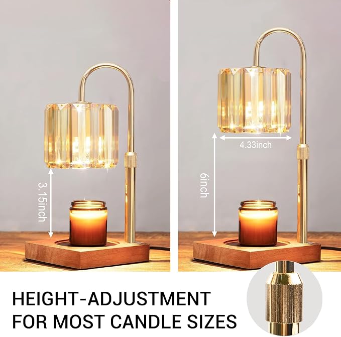 Candle Warmer Lamp with Timer, Dimmable Electric Candles Wamer Adjustable Height, Gifts for Women Mom, Glass Modern Candle