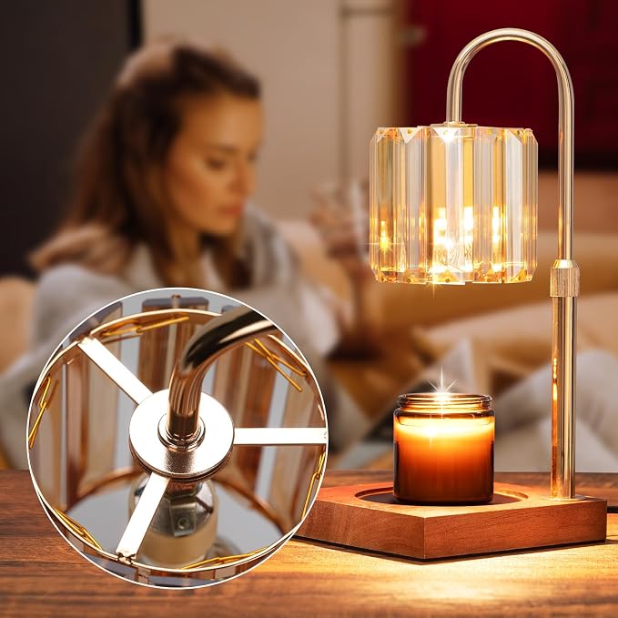 Candle Warmer Lamp with Timer, Dimmable Electric Candles Wamer Adjustable Height, Gifts for Women Mom, Glass Modern Candle