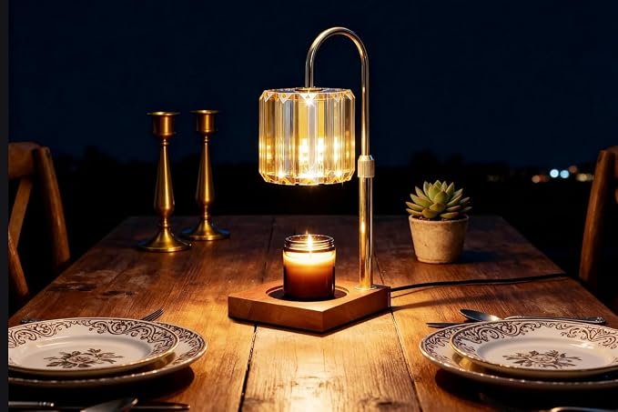 Candle Warmer Lamp with Timer, Dimmable Electric Candles Wamer Adjustable Height, Gifts for Women Mom, Glass Modern Candle