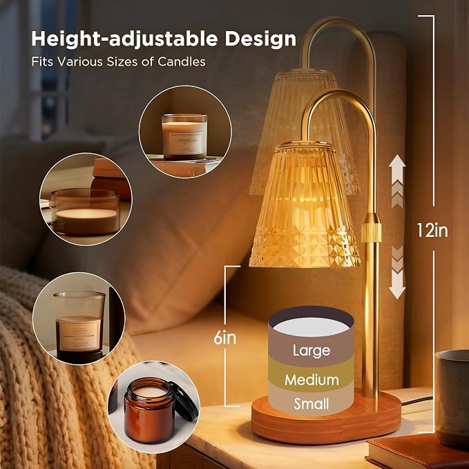 Candle Warmer Lamp with Timer, Dimmable Electric Wax Melter with Adjustable Height, alternate product view 4