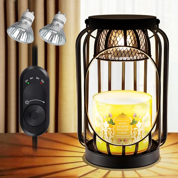 Candle Warmer Lamp with Timer & Dimmable Function - Vintage Hanging Candle Wax Warmer Lantern for 3-Wick/Large Jar Candles