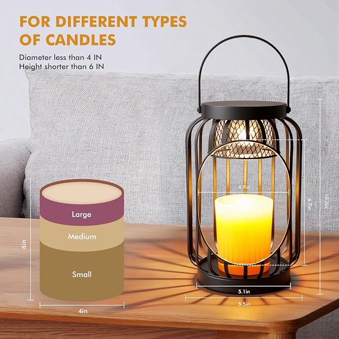 Candle Warmer Lamp with Timer & Dimmable Function - Vintage Hanging Candle Wax Warmer Lantern for 3-Wick/Large Jar Candles