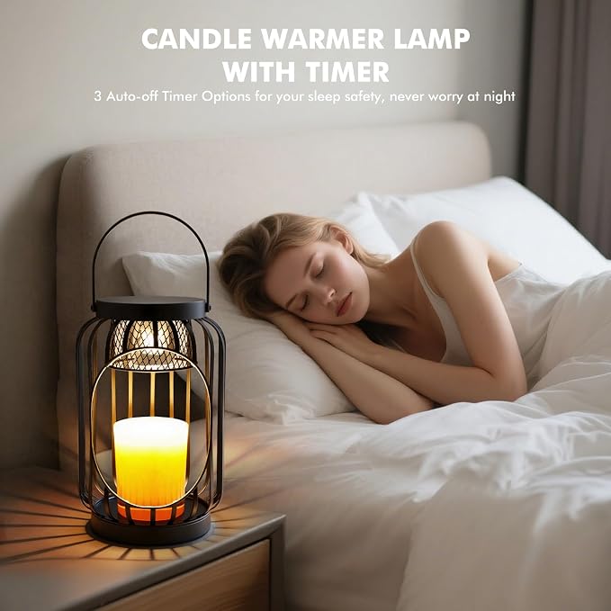 Candle Warmer Lamp with Timer & Dimmable Function - Vintage Hanging Candle Wax Warmer Lantern for 3-Wick/Large Jar Candles