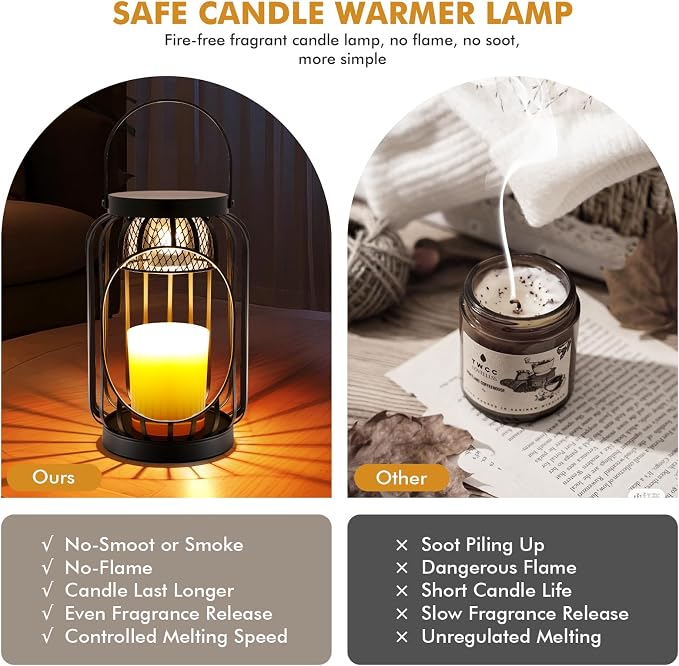 Candle Warmer Lamp with Timer & Dimmable Function - Vintage Hanging Candle Wax Warmer Lantern for 3-Wick/Large Jar Candles