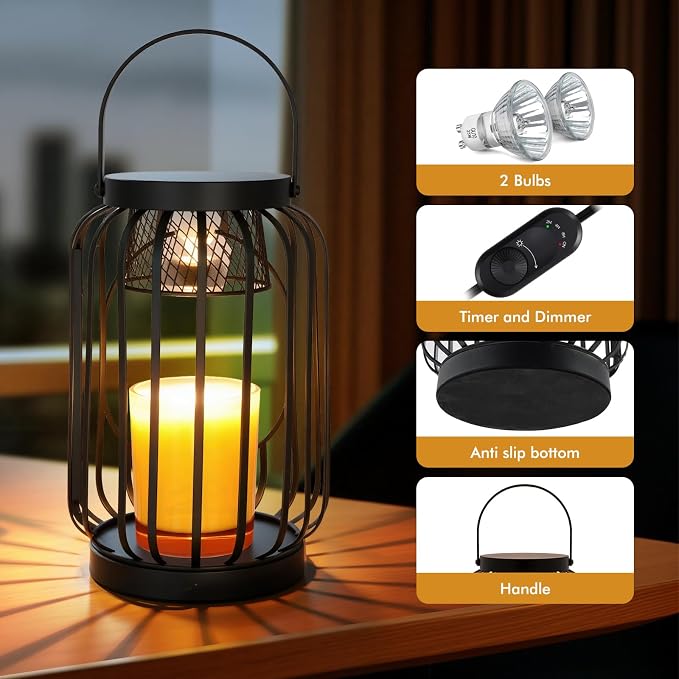 Candle Warmer Lamp with Timer & Dimmable Function - Vintage Hanging Candle Wax Warmer Lantern for 3-Wick/Large Jar Candles