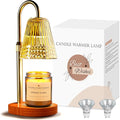 Candle Warmer Lamp with Timer Dimmable, Height-Adjustable Candle Warmer with 2 Bulbs, Gifts for Women, Golden Shade, Wood