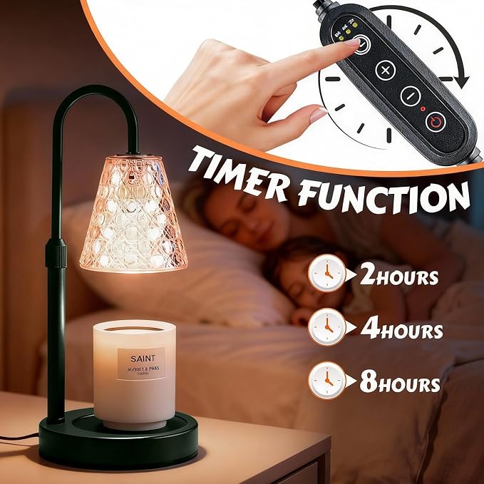 Candle Warmer Lamp with Timer Dimmable, Height Adjustable Wax Melt Warmer for Jar Candles - Includes 2 Bulbs, alternate