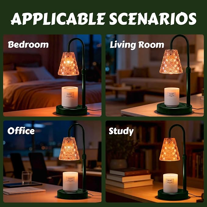 Candle Warmer Lamp with Timer Dimmable, Height Adjustable Wax Melt Warmer for Jar Candles - Includes 2 Bulbs, alternate