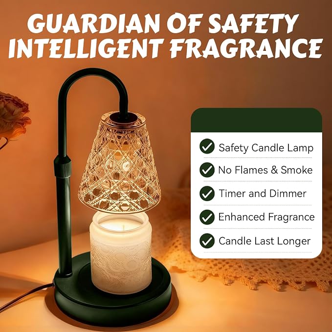 Candle Warmer Lamp with Timer Dimmable, Height Adjustable Wax Melt Warmer for Jar Candles - Includes 2 Bulbs, alternate