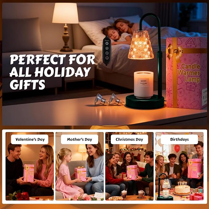 Candle Warmer Lamp with Timer Dimmable, Height Adjustable Wax Melt Warmer for Jar Candles - Includes 2 Bulbs, alternate