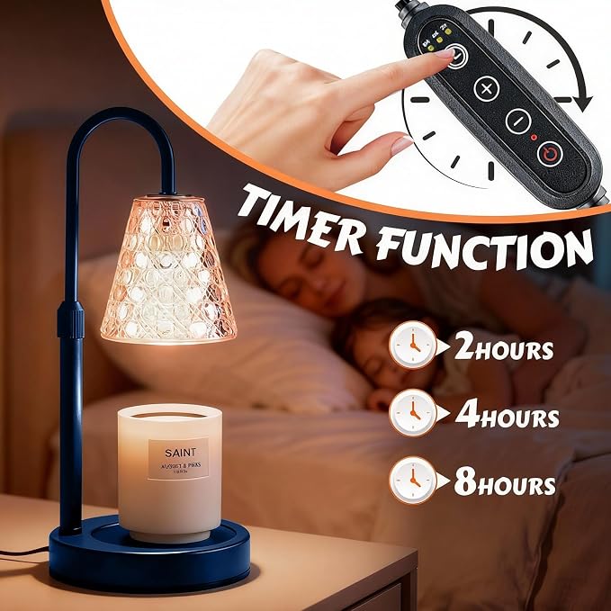 Candle Warmer Lamp with Timer Dimmable, Height Adjustable Wax Melt Warmer for Jar Candles - Includes 2 Bulbs, alternate