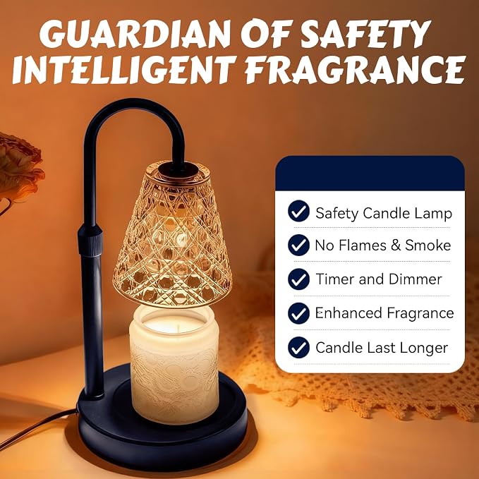 Candle Warmer Lamp with Timer Dimmable, Height Adjustable Wax Melt Warmer for Jar Candles - Includes 2 Bulbs, alternate