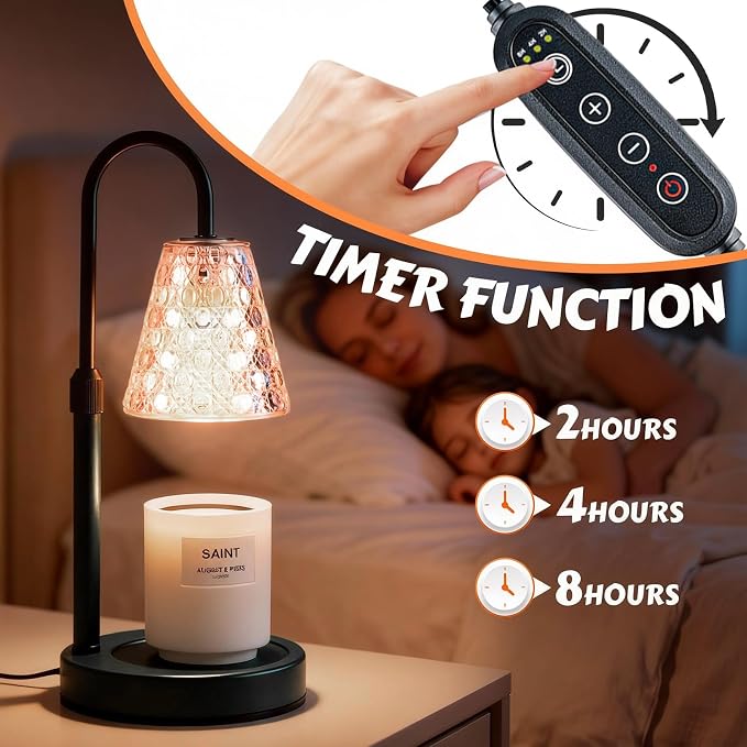 Candle Warmer Lamp with Timer Dimmable, Height Adjustable Wax Melt Warmer for Jar Candles - Includes 2 Bulbs, alternate